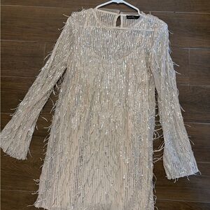 Silver Sequin Fringe Dress